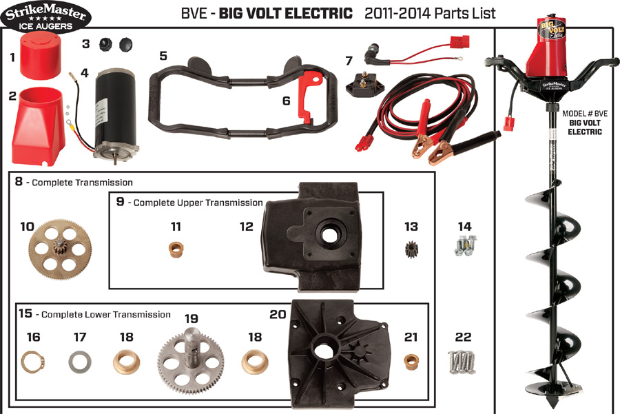 Strikemaster BVE (Big Volt Electric) Series 20112014 Ice Auger Parts